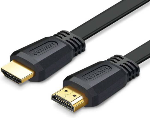 UGREEN ED015 Flat HDMI Cable, 5-meter length, HDMI 2.0 standard, supports up to 4K@60Hz. Built with 30AWG tin-plated oxygen-free copper and gold-plated connectors. Suitable for PC, laptop, TV. Color: Black.
