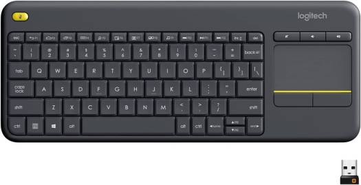 Logitech K400 Plus Wireless Keyboard with Built-in Touchpad for Home Theatre PCs, TVs, Laptops, and Tablets, Customizable Multimedia Keys, Compatible with Windows and Android, Arabic Layout, Black