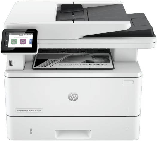 HP LaserJet Pro MFP 4103fdw Printer – 50ppm Print, 42cpm Copy, 2.7" Color Touchscreen, 50-Sheet ADF, White.