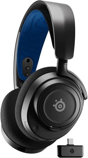 SteelSeries Arctis Nova 7P Wireless Multi-System Gaming and Mobile Headset featuring the Nova Acoustic System, dual 2.4GHz and Bluetooth connectivity, up to 38 hours of battery life, ClearCast Gen2 microphone, compatible with PlayStation and PC, in black.