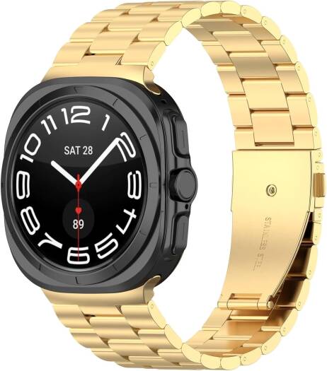 Uponhau Gold Stainless Steel Band for Galaxy Watch Ultra 47mm (2024) – No-Gap Metal Strap Compatible with Samsung Galaxy Watch 7 Ultra for Men and Women.