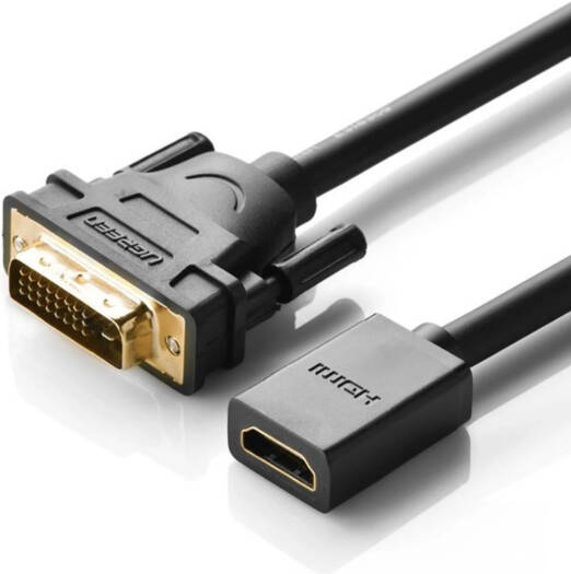 UGREEN 1080p DVI Male to HDMI Female Adapter Cable with bi-directional data transfer. Length: 22 cm.