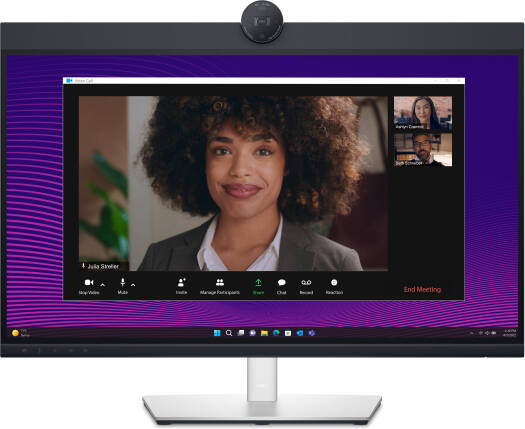 Dell P2724DEB Video Conferencing Monitor with 27" QHD IPS screen, 60Hz refresh rate, 5ms fast (GtG) response time, built-in camera, microphone, and speakers, plus 16.7M color support — Black/White.