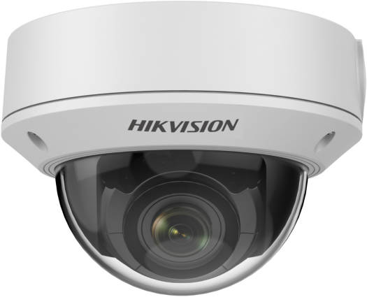 Hikvision 4 MP Varifocal Dome Network Camera with a 2.8–12 mm adjustable lens, up to 30 m infrared range, support for up to 256 GB SD card storage, H.265+ video compression, IP67-rated protection, and a white finish.