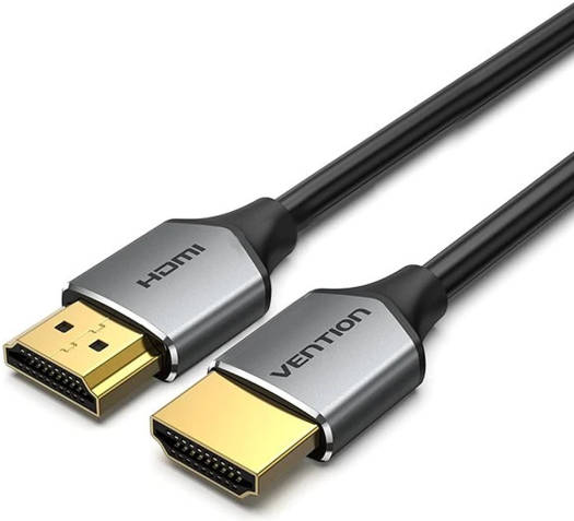 Vention Ultra-Thin HDMI 2.0 Male-to-Male Cable, supports up to 4K@60Hz with 18Gbps transmission. Features pure-copper conductors, aluminum foil + metal braid + GND shielding. Cable length: 2 meters. Color: Black.