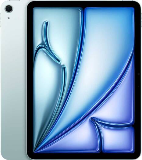 Apple iPad Air (2024) – 11" Liquid Retina display, M2 chip with 8-core CPU, 9-core GPU, and 16-core Neural Engine, 8GB RAM, 128GB storage, Wi-Fi only, international version, in Blue.