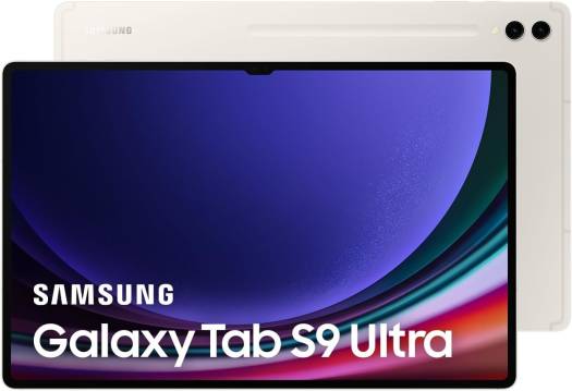 Samsung Galaxy Tab S9 Ultra (5G + Wi-Fi) — 14.6" Dynamic AMOLED 2X display, 12GB RAM, 256GB storage, MicroSD slot, S Pen included, 13MP front ultrawide camera, UAE variant, in Beige.