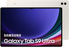 Samsung Galaxy Tab S9 Ultra (5G + Wi-Fi) — 14.6" Dynamic AMOLED 2X display, 12GB RAM, 256GB storage, MicroSD slot, S Pen included, 13MP front ultrawide camera, UAE variant, in Beige.