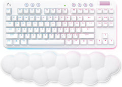 Logitech G715 Wireless Mechanical Gaming Keyboard, featuring LIGHTSYNC RGB, LIGHTSPEED wireless, GX Brown tactile switches, detachable palm rest, PC/Mac compatibility, English (US) layout, White Mist finish