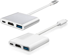Silver HDMI 4K Adapter with USB‑C (Type‑C) to HDMI 4K connectivity, featuring a USB 3.0 port and a USB‑C charging port.