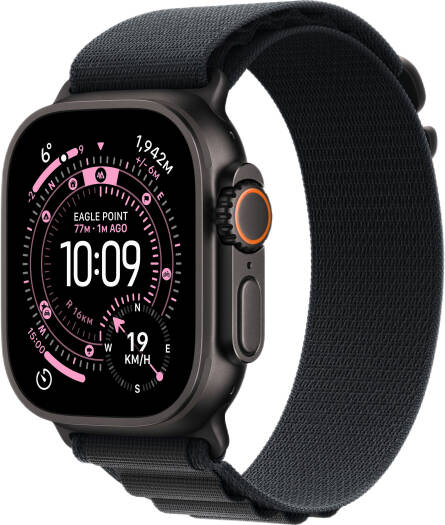 Apple Watch Ultra 3 Smartwatch with Always-On Retina Display, S10 Chip, up to 42 hours battery life, GPS + Cellular, 49mm Black Titanium Case, and Black Alpine Loop (Medium 145–190mm).