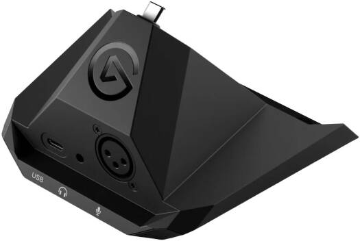 Elgato XLR Dock for Stream Deck+ – professional mic interface with 75 dB gain, 48 V phantom power, Clipguard technology, zero-latency monitoring, integrated studio-grade preamp, and single-connection setup, in black.