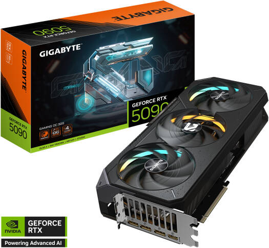Gigabyte GeForce RTX 5090 Gaming OC Graphics Card – 32GB GDDR7 512-bit memory, 2550 MHz core clock, 28 Gbps memory speed, 21,760 CUDA cores, PCI Express 5.0 interface.