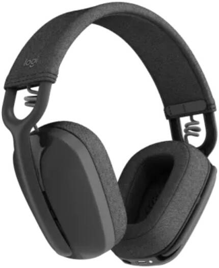 Logitech Zone Vibe Wireless Headset (Teams Version) in Graphite, featuring 40mm audio drivers, a flip-to-mute noise-canceling microphone, Bluetooth 5.2 connectivity, up to 20 hours of battery life, and USB-C charging.