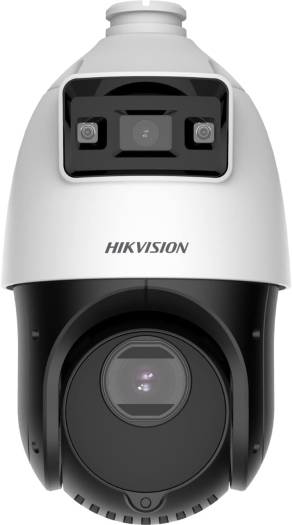 Hikvision TandemVu 4-inch 4MP Network Speed Dome with 25× optical and 16× digital zoom, up to 100m IR range, supporting 12V DC and PoE+, featuring WDR, HLC, BLC, and 3D DNR.