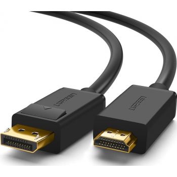 UGREEN 3M Uni-Directional DisplayPort to HDMI Cable, Supports 4K UHD, 3D, 1080P@60Hz, Audio-Video Sync, Stable Single-Transfer, 2.25Gbps Bandwidth, Black.