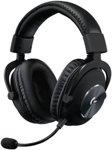 Logitech G PRO X Wireless Lightspeed Gaming Headset featuring Blue Voice microphone filters, a cardioid mic pattern, 50 mm PRO-G drivers, DTS X 2.0 surround sound, and a 2.4 GHz Lightspeed wireless dongle in black.
