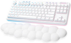 Logitech G715 Wireless Mechanical Gaming Keyboard, featuring LIGHTSYNC RGB, LIGHTSPEED wireless, GX Brown tactile switches, detachable palm rest, PC/Mac compatibility, English (US) layout, White Mist finish