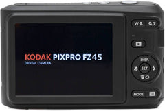 Kodak PIXPRO FZ45 digital camera in white, featuring a 16.35MP sensor, 4× optical zoom, 2.7-inch LCD, multiple shooting modes, face and pet detection, and digital image stabilization.