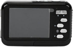 PROMAGE 4K waterproof digital camera in black, featuring 48MP photo resolution, dual screens (2.8″ rear and 1.7″ front), 16× digital zoom, autofocus, anti-shake, IP68 rating, and support for up to 256GB TF cards.