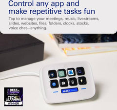 Elgato Stream Deck Neo – features 8 customizable LCD keys, 2 touch-point sensors, USB-C 2.0 connection with a 90 cm braided cable, versatile functionality for various applications, in white.