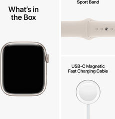 Apple Watch Series 8 with GPS, 45mm starlight aluminum case, paired with a starlight sport band (Regular)
