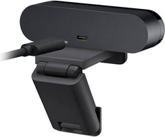 Logitech 4K Pro Webcam with DCI 4K recording at 30 fps, a wide 90° diagonal field of view, 5x digital zoom, fast autofocus, and dual omnidirectional stereo microphones — compatible with Windows, Mac, and Chrome devices.