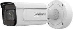 Hikvision 4MP DeepinView ANPR motorized varifocal bullet camera with a 1/1.8" progressive scan CMOS sensor, video bit rate of 32 Kbps–8 Mbps, mono sound, and maximum resolution of 2688 × 1520 (white).