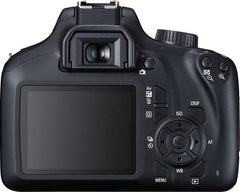 Canon EOS 4000D DSLR camera in black, bundled with the EF-S 18–55mm III lens kit.