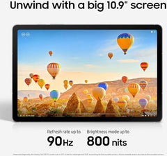 Samsung Galaxy Tab S10 FE, 10.9" WUXGA+ TFT display, 8GB RAM, 128GB storage, includes S Pen, 8000mAh battery, International Version, in Blue.