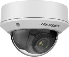 Hikvision 2 MP Fixed Dome Network Camera with a 2.8 mm lens, up to 30 m infrared range, H.265+ video compression, IP67 water and dust resistance, IK10 vandal protection, and a white finish.