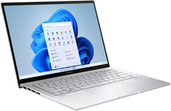 Asus Zenbook 14 Laptop featuring a 14" 2K OLED touchscreen display, powered by an Intel Core i9-13900H processor. Equipped with 16GB RAM, 1TB SSD storage, Intel Iris Xe graphics, an English backlit chiclet keyboard, and Windows 11, 90NB10G7-M00UR0.