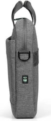 YOSEMITE Eco Laptop Bag, designed for 13/14" devices, is built with eco-conscious r-PET and PET recycled materials. It features a fully padded interior for protection and includes an adjustable