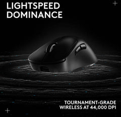 Logitech G PRO X Superlight 2 DEX Gaming Mouse – lightweight wireless design, HERO 2 optical sensor with up to 44,000 DPI, 5 programmable buttons, in black.