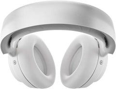 SteelSeries Arctis Nova Pro Wireless Multi-System Gaming Headset with 40mm neodymium drivers, ClearCast Gen2 retractable microphone, active noise cancellation, 360° spatial audio, compatible with PC and PS5, in white.