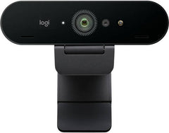 Logitech 4K Pro Webcam with DCI 4K recording at 30 fps, a wide 90° diagonal field of view, 5x digital zoom, fast autofocus, and dual omnidirectional stereo microphones — compatible with Windows, Mac, and Chrome devices.