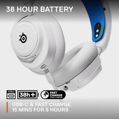 SteelSeries Arctis Nova 7P Wireless Multi-System Gaming and Mobile Headset featuring the Nova Acoustic System, dual 2.4GHz and Bluetooth connectivity, up to 38 hours of battery life, ClearCast Gen2 microphone, compatible with PlayStation and PC, in white.