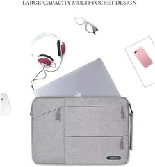 PROTECT 13" laptop sleeve bag in blue, crafted from premium water-resistant fabric, compatible with laptops and MacBooks up to 13.3 inches.