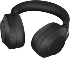 Jabra Evolve2 85 Wireless Over-Ear Noise-Canceling Headset with Unified Communications support, USB Type-A Link 380a adapter, and a sleek black design.