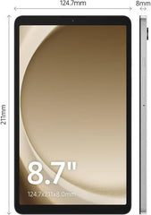 Samsung Galaxy Tab A9 WiFi with an 8.7" WXGA+ FHD TFT display, octa-core processor, 8GB RAM, 128GB storage, 5100mAh battery, running Android OS. UAE variant in Graphite.