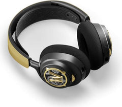 SteelSeries Arctis Nova 7 Wireless World of Warcraft Edition Gaming Headset featuring 40mm neodymium drivers, 360° spatial audio, ClearCast Gen 2 technology, and a fully retractable boom microphone, in black and yellow.