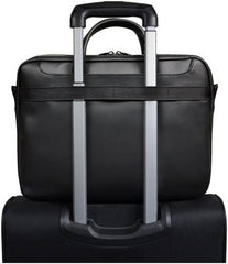 Port Designs ZURICH laptop bag for 14"–15.6" laptops in black, featuring a large front zippered pocket, padded interior, and an adjustable, removable shoulder strap.
