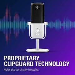 Elgato Wave 3 USB Microphone – features a 17 mm electret capsule, cardioid polar pattern, 24-bit resolution, 48/96 kHz sample rate, 20,000 Hz frequency response, USB-C connectivity, in white.