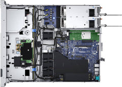 Dell PowerEdge R350 1U rack server with Intel Xeon E-2314 2.8GHz CPU, 16GB DDR4 UDIMM 3200MT/s RAM, up to 8×2.5" drives, 2×2.4TB 10K RPM 2.5" SAS HDDs, iPERC controller, iDRAC9 Express 15G, 600W PSU, and 1GbE LOM.