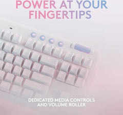 Logitech G715 Wireless Mechanical Gaming Keyboard, featuring LIGHTSYNC RGB, LIGHTSPEED wireless, GX Brown tactile switches, detachable palm rest, PC/Mac compatibility, English (US) layout, White Mist finish