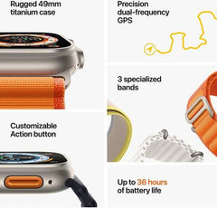 Apple Watch Ultra with GPS + Cellular, 49mm titanium case, yellow Ocean band (S/M), customizable Action Button, and up to 36 hours of battery life