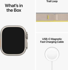 Apple Watch Ultra with GPS + Cellular, 49mm titanium case, yellow/beige Trail Loop (S/M), customizable Action Button, and up to 36 hours of battery life