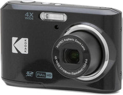 Kodak PIXPRO FZ45 digital camera in black, featuring a 16.35MP sensor, 4× optical zoom, 2.7-inch LCD, multiple shooting modes, face and pet detection, and digital image stabilization.