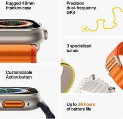 Apple Watch Ultra with GPS + Cellular, 49mm titanium case, orange Alpine Loop (Small), customizable Action Button, and up to 36 hours of battery life