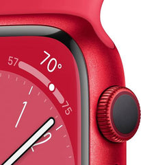 Apple Watch Series 8 with GPS, 41mm (PRODUCT) Red aluminum case, paired with a (PRODUCT) Red sport band (Regular)